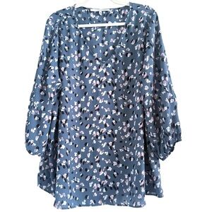Collective Concepts Blue Floral Blouse 2X